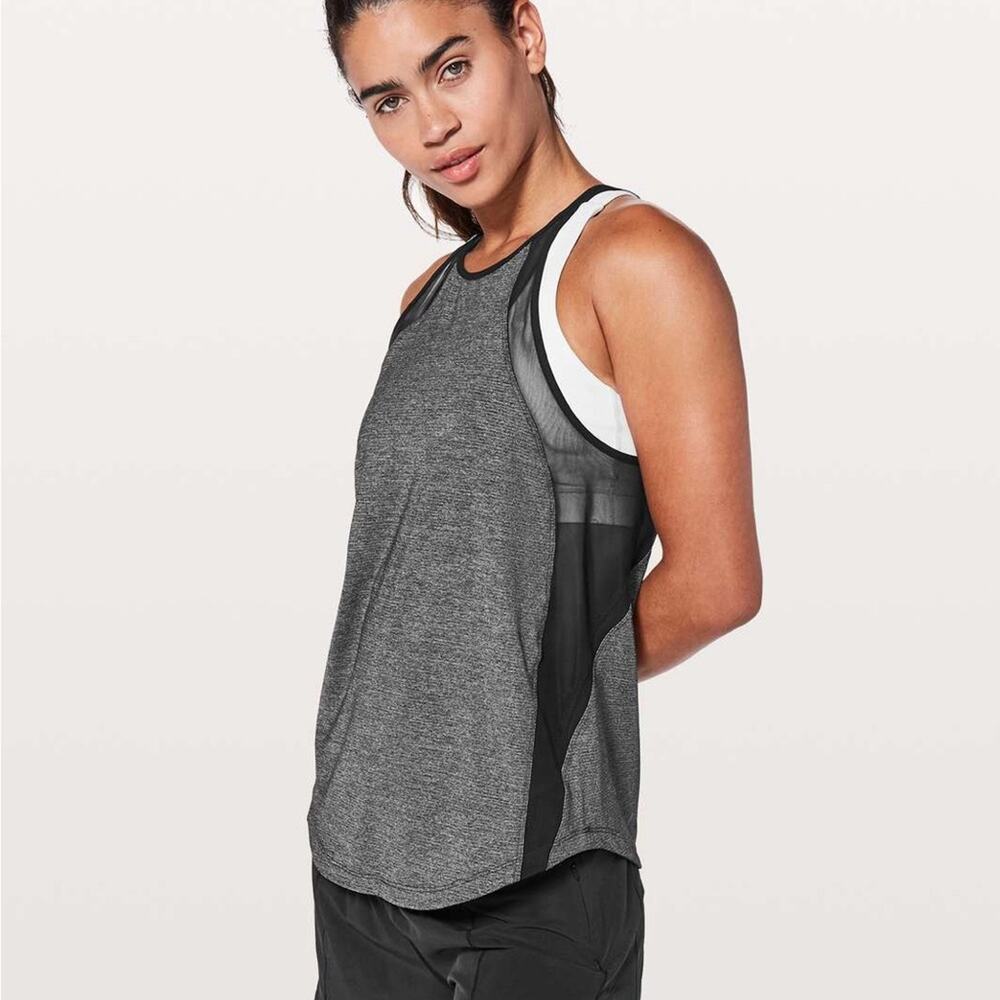 Lululemon Run Off-Route Tank Top Lightweight Mesh Heathered Black Size 6
